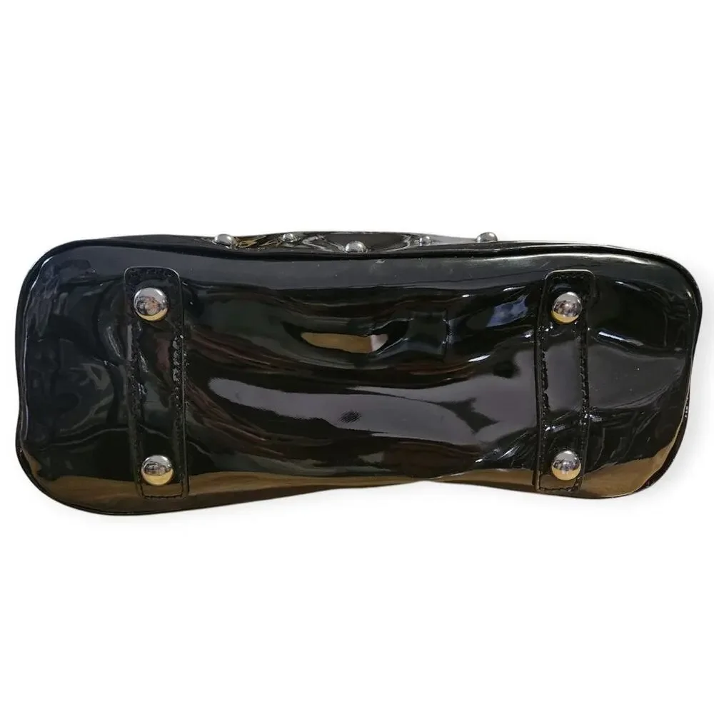 GG Rose Damask Madame Teal Blue Black Patent Leather Gothic Purse